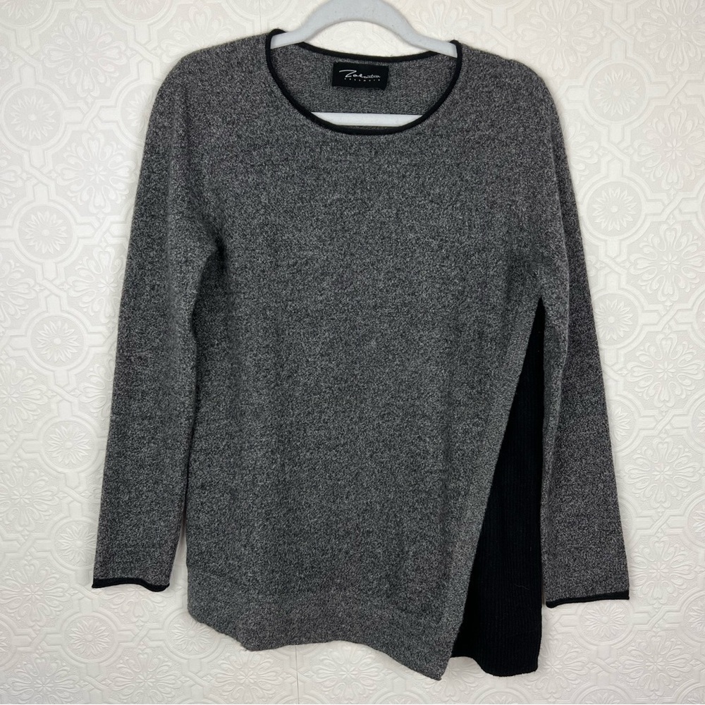 Zoe Couture 100% Cashmere Asymmetrical Crewneck Sweater Grey